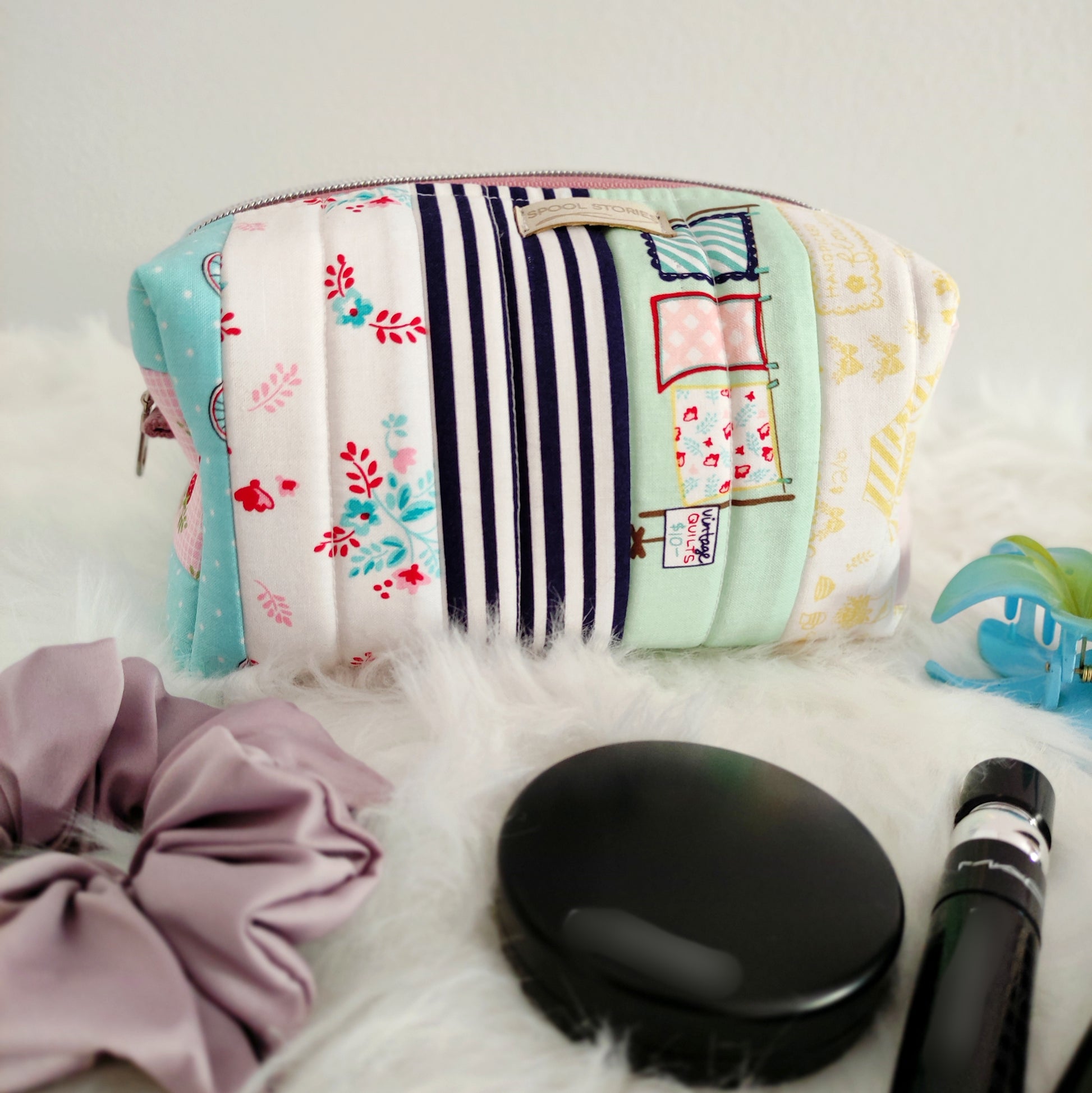 Patchwork makeup bag