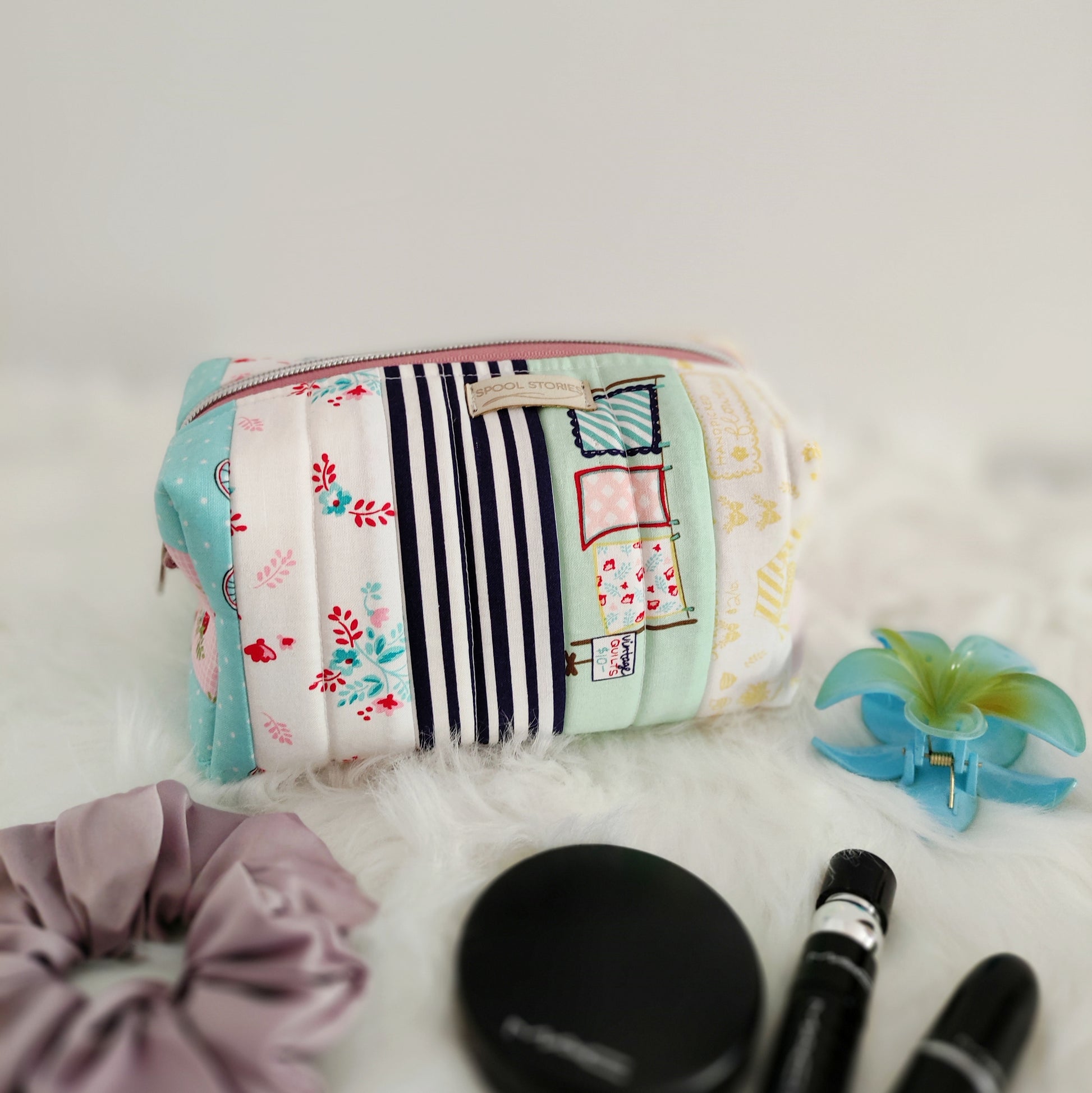 Patchwork makeup bag