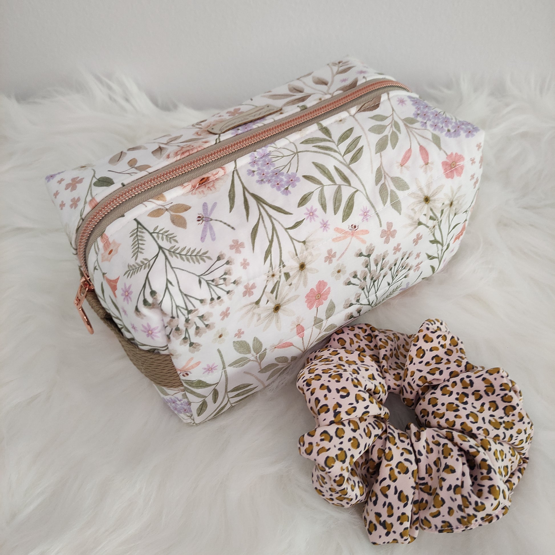 Pastel flowers makeup bag