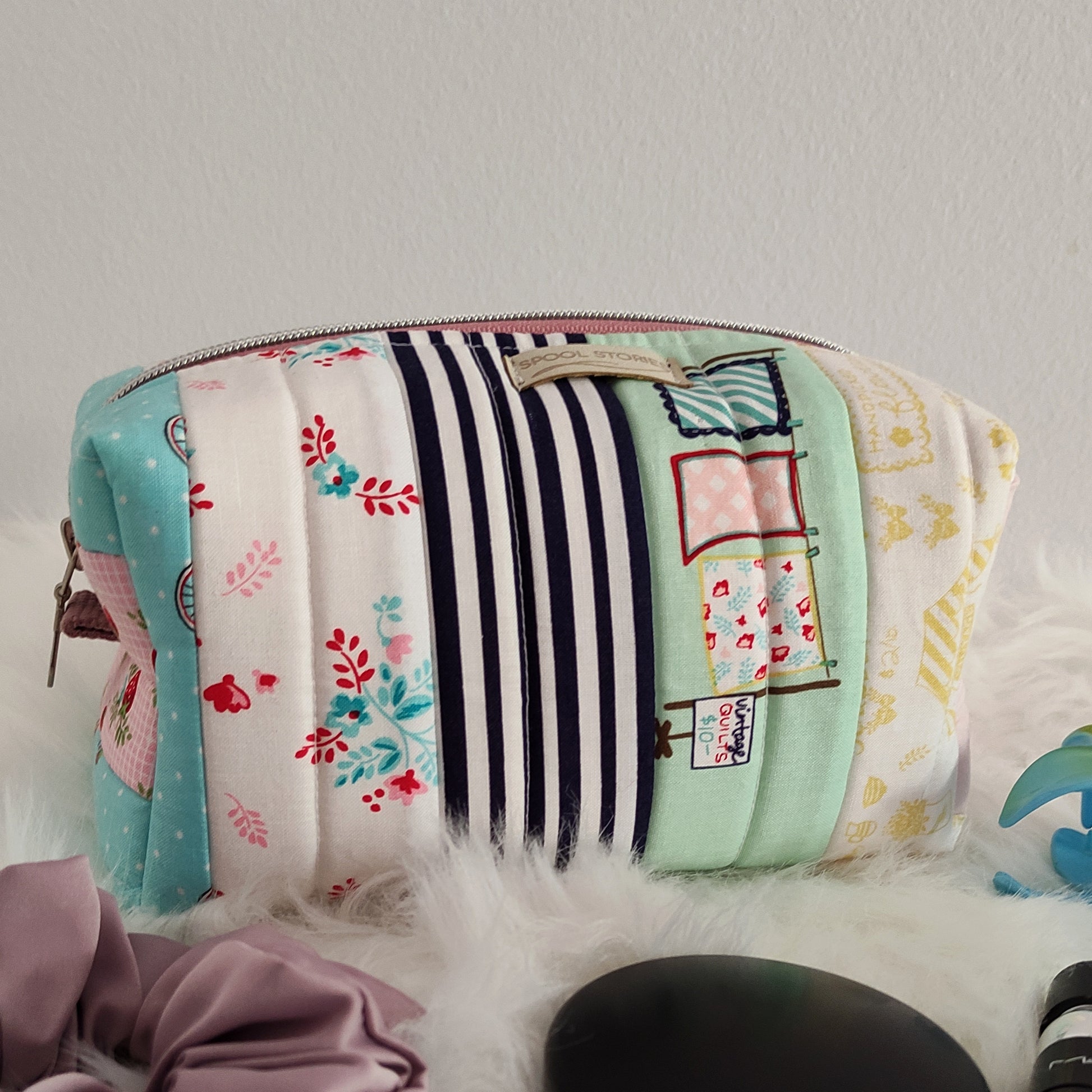 Patchwork makeup bag