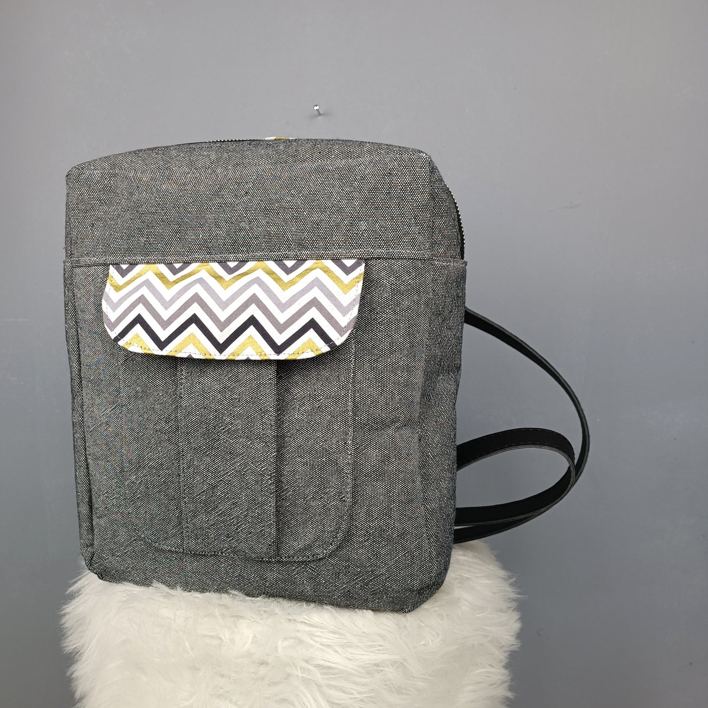 Grey Denim Backpack